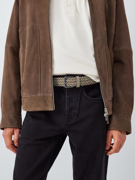 John Lewis Woven Suede Belt, Beige - view 2, Beige