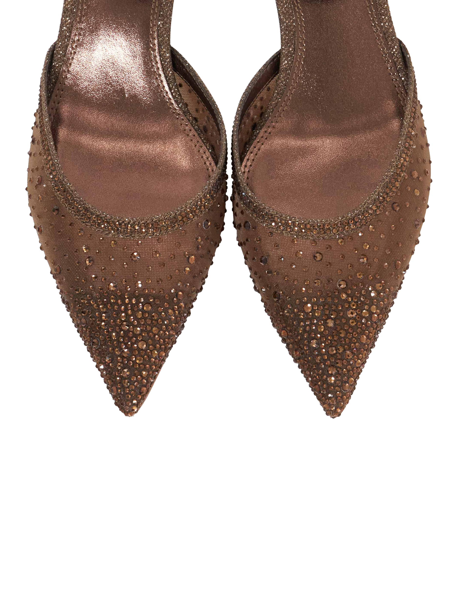 Product image 5 of 5, which shows Dune London Charismatic Crystal Embellished Mesh Pointed Heeled Courts, Brown, EU36