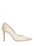 Dune London Brightest Crystal Embellished Mesh Pointed Heeled Courts, Gold