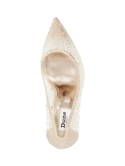 Dune London Brightest Crystal Embellished Mesh Pointed Heeled Courts - view 2, Gold