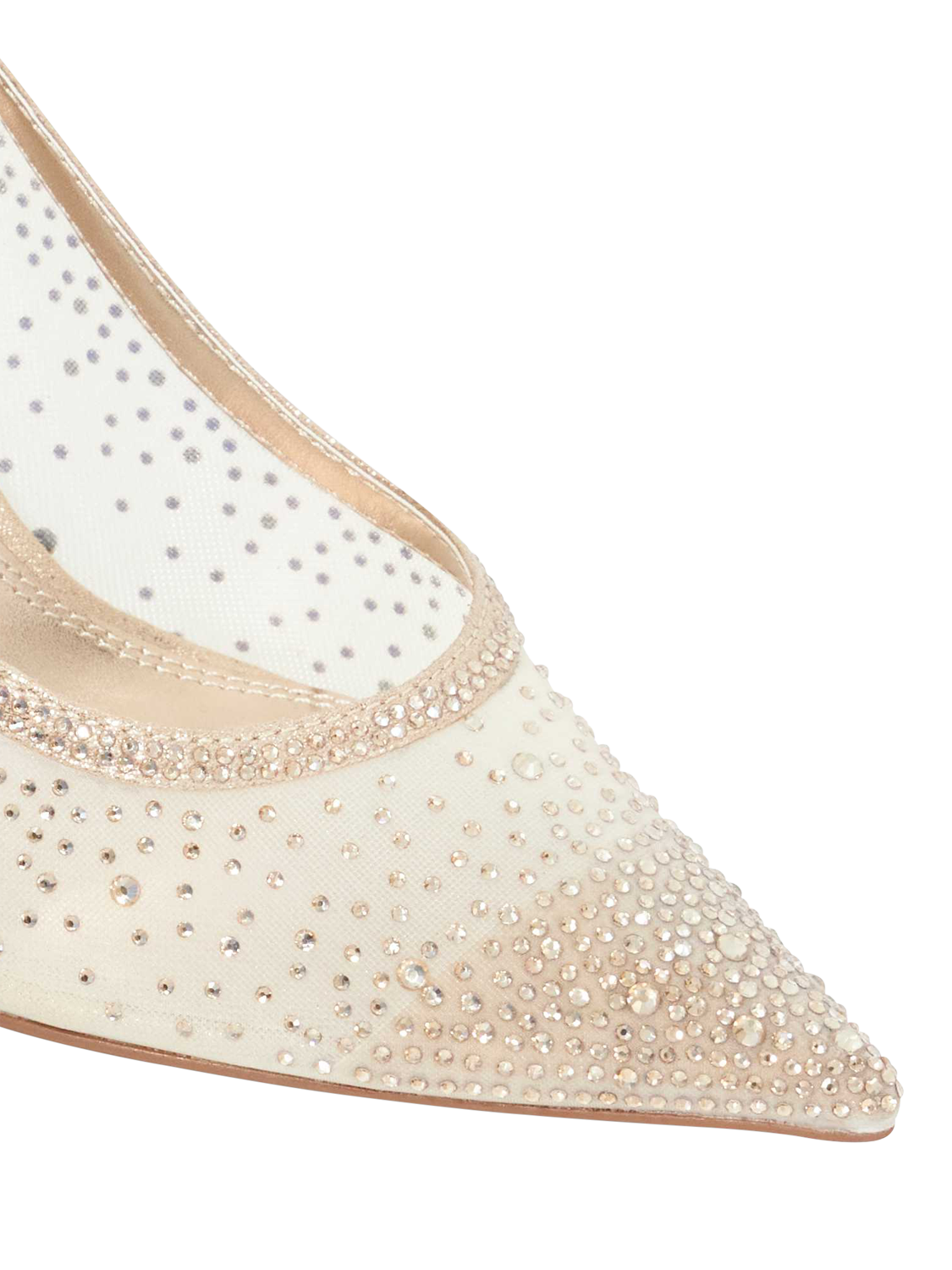 Product image 5 of 5, which shows Dune London Brightest Crystal Embellished Mesh Pointed Heeled Courts, Gold, EU36