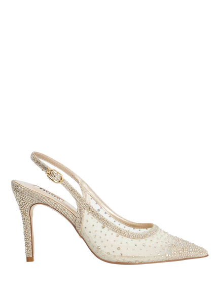 Dune London Compassionate Embellished Slingback Hotfix Court Shoes, Gold/Multi, Gold/Multi