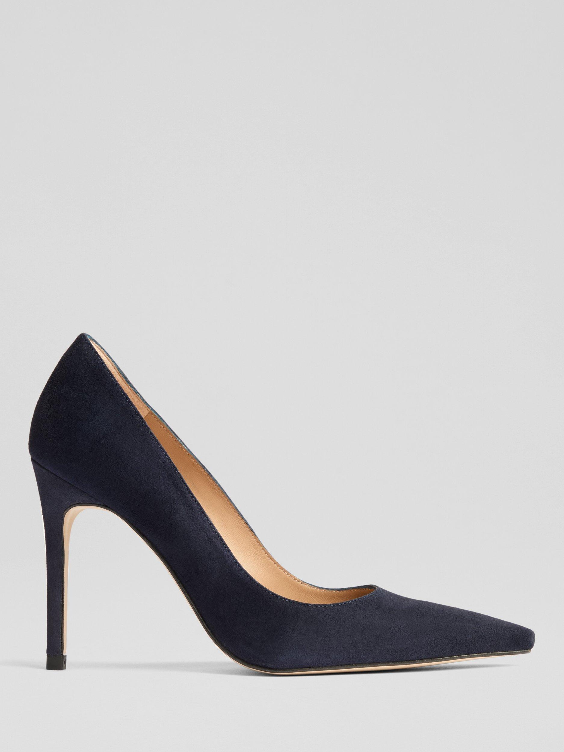Product image 1 of 3, which shows L.K.Bennett Fern Suede Pointed Toe Court Shoes, Midnight Blue, 2