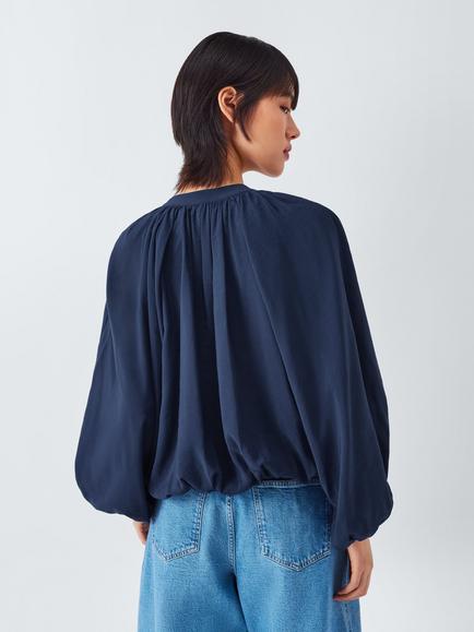 AND/OR Lindy V-Neck Balloon Sleeve Drape Blouse - view 2, Inky Blue