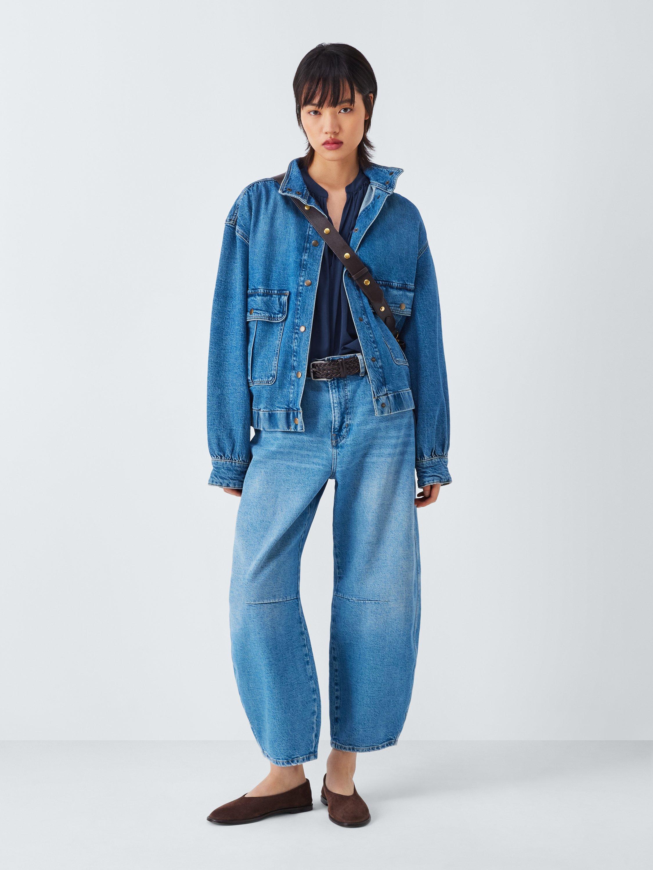 Product image 3 of 6, which shows AND/OR Lindy V-Neck Balloon Sleeve Drape Blouse, Inky Blue, 6