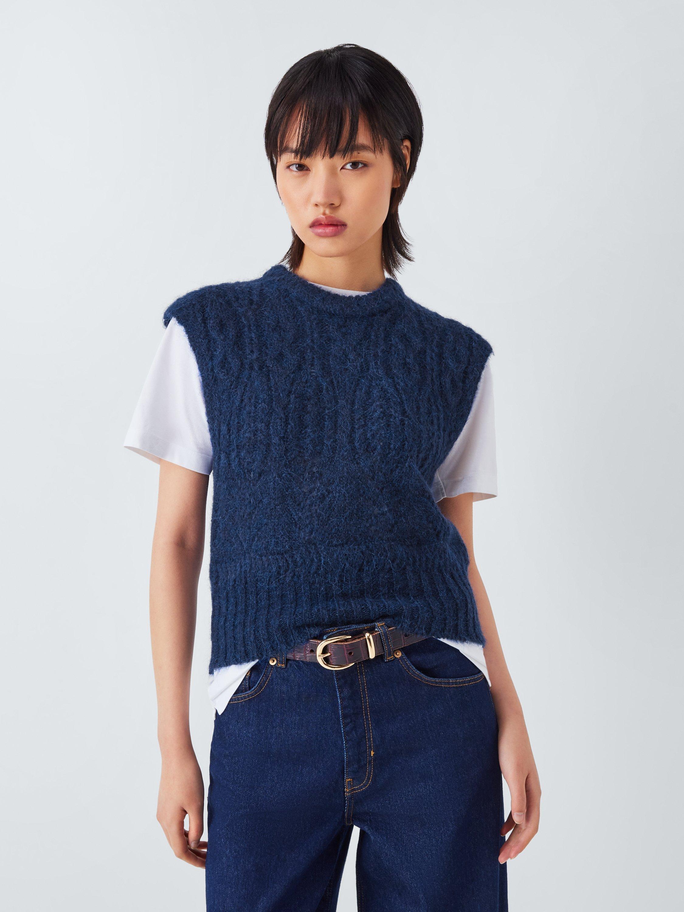 Product image 1 of 6, which shows AND/OR Harley Alpaca Blend Knit Vest, Blue, XS