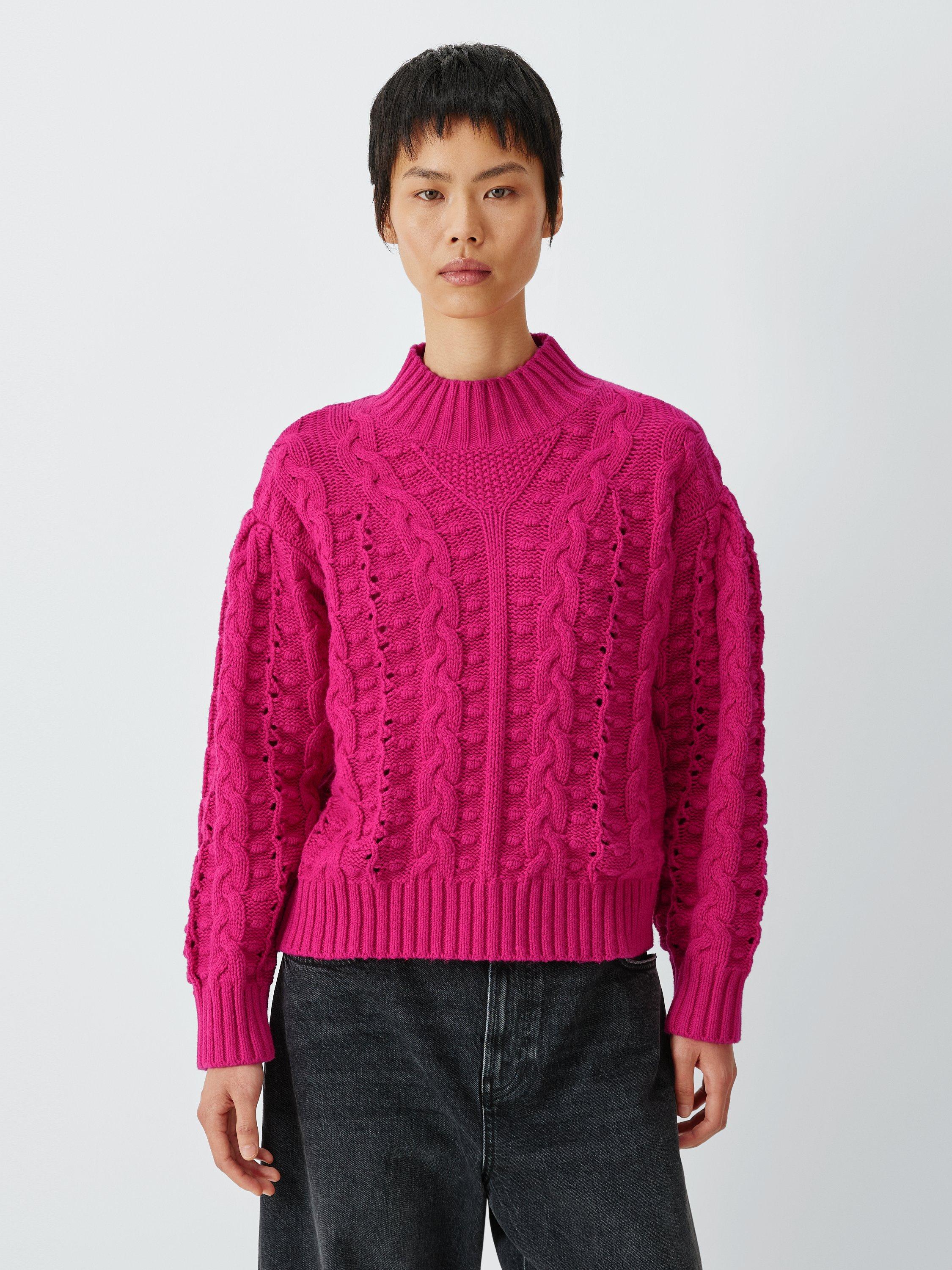Product image 1 of 6, which shows AND/OR Cleo Cable Knit Jumper, Pink, XS