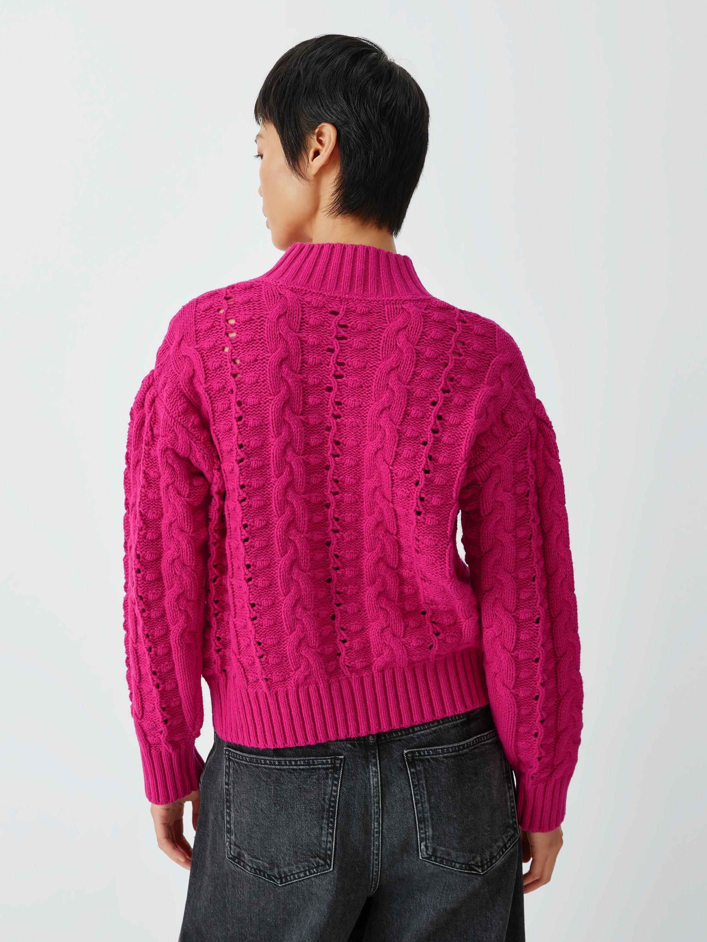 Product image 2 of 6, which shows AND/OR Cleo Cable Knit Jumper, Pink, XS