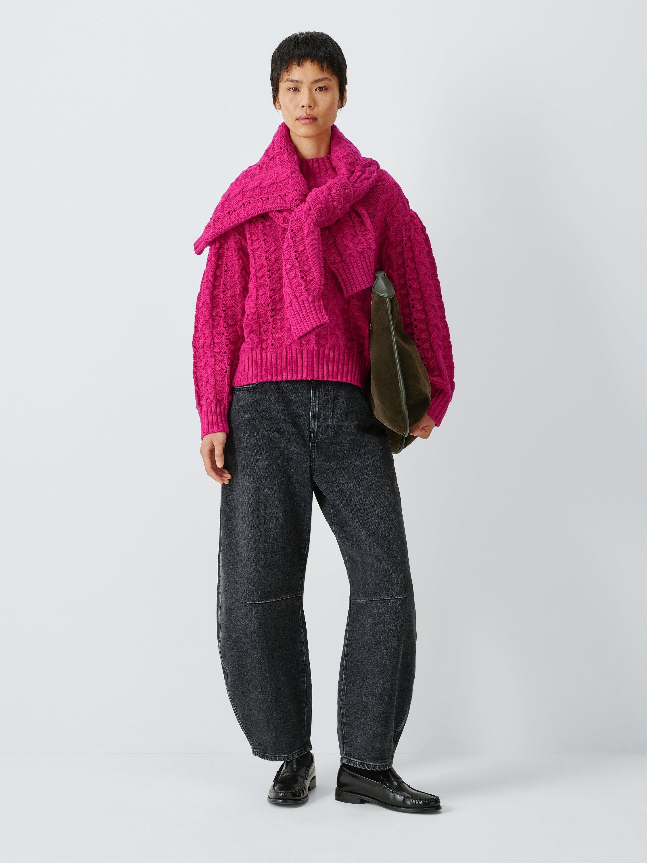 Product image 3 of 6, which shows AND/OR Cleo Cable Knit Jumper, Pink, XS