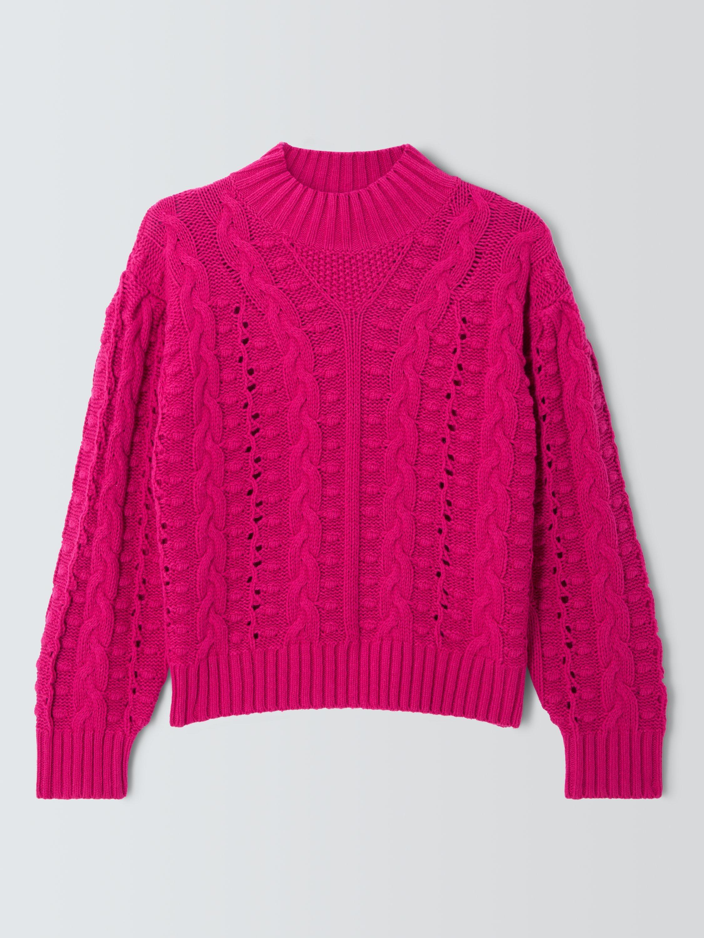 Product image 4 of 6, which shows AND/OR Cleo Cable Knit Jumper, Pink, XS