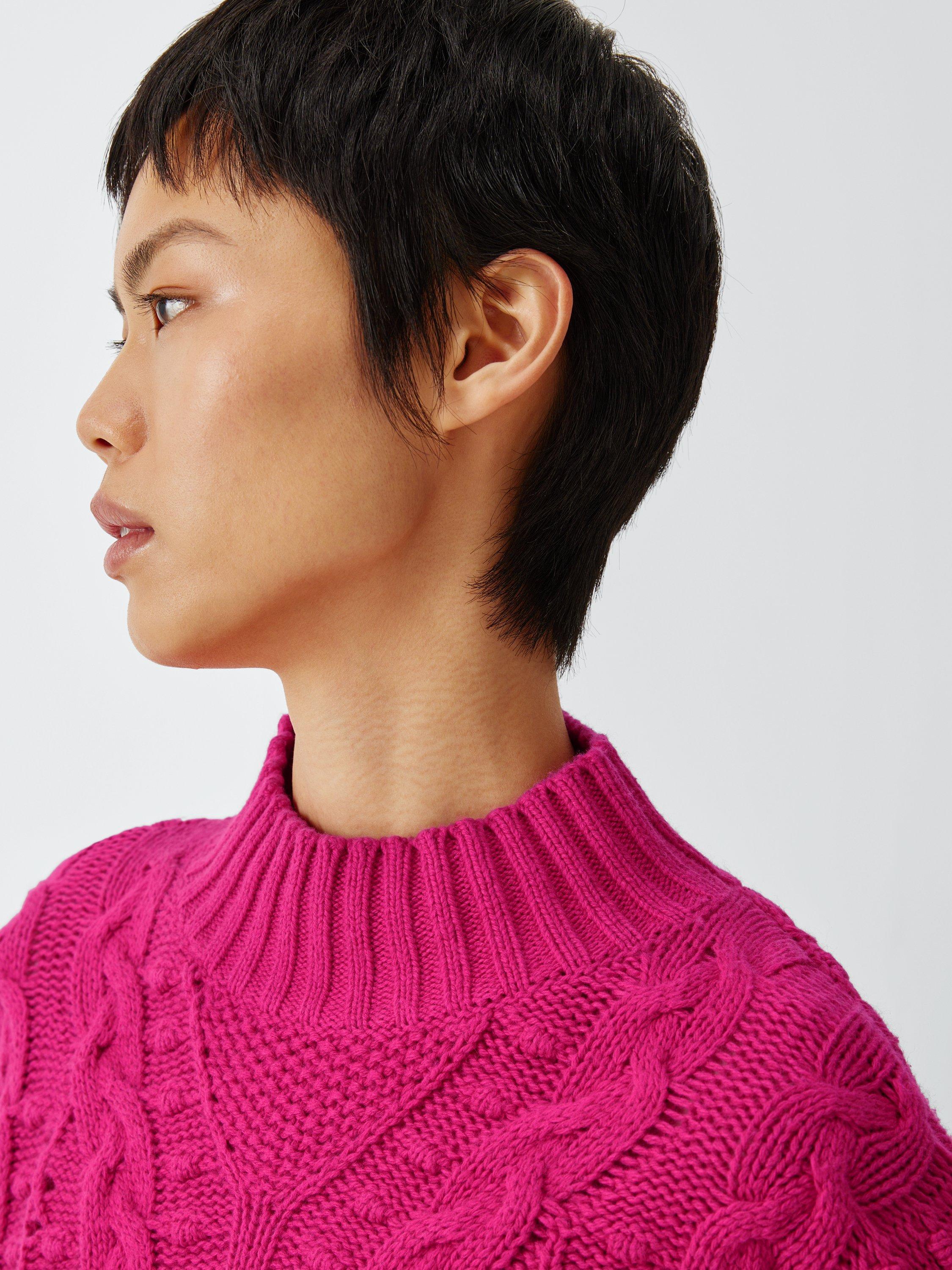 Product image 5 of 6, which shows AND/OR Cleo Cable Knit Jumper, Pink, XS