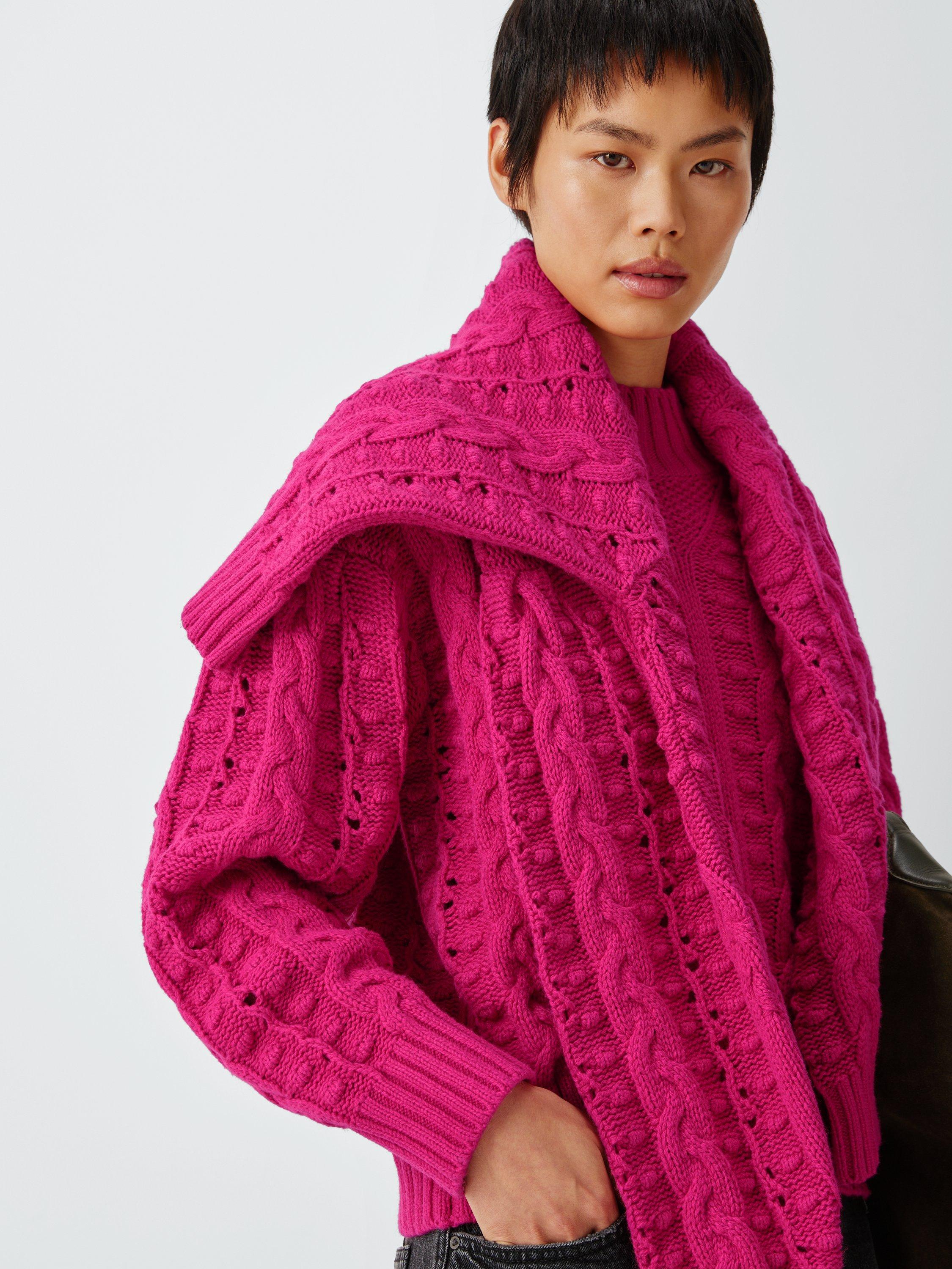 Product image 6 of 6, which shows AND/OR Cleo Cable Knit Jumper, Pink, XS