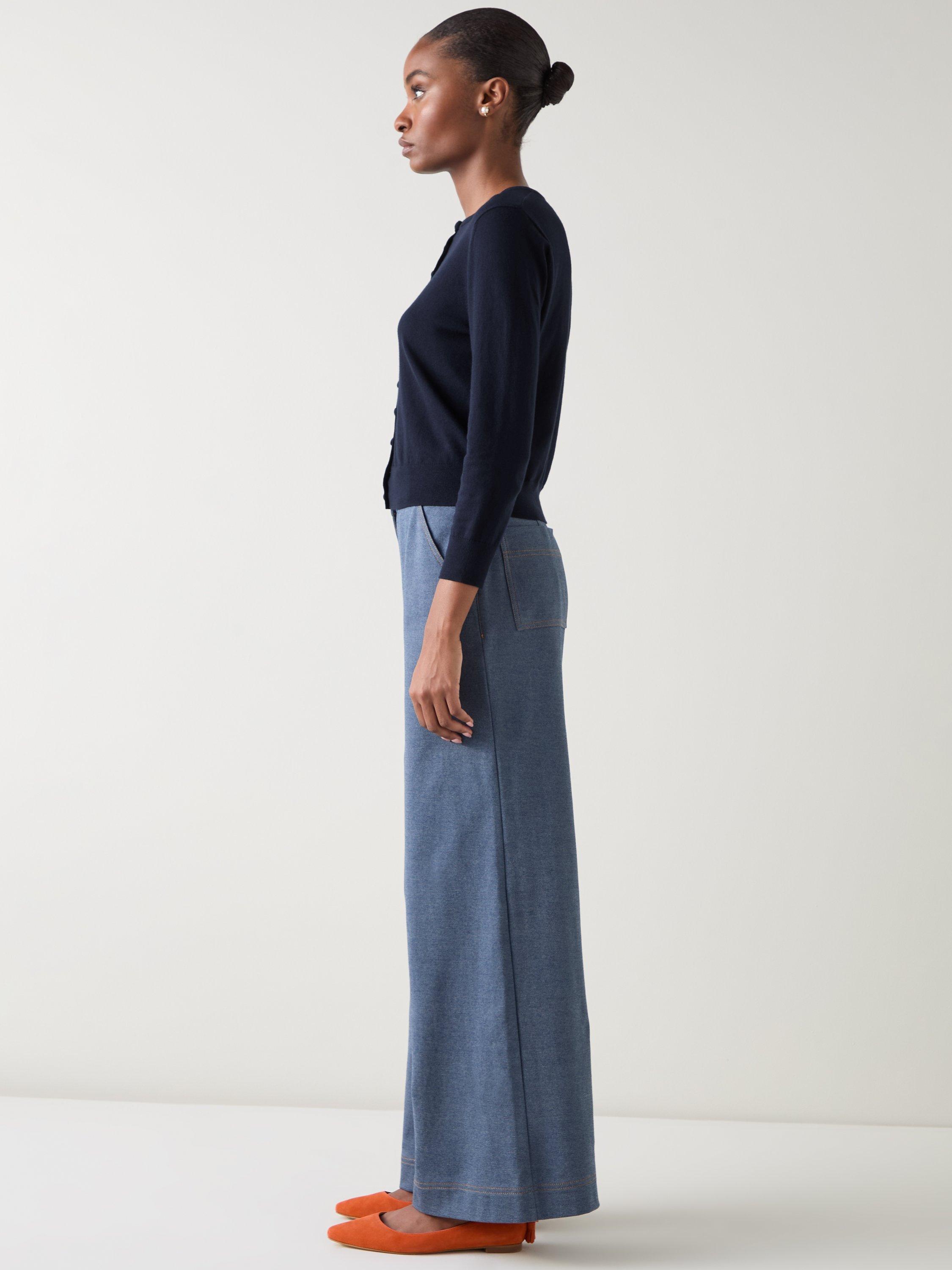 Product image 2 of 4, which shows L.K.Bennett Lottie Cotton Merino Wool Blend Round Neck Cardigan, Navy, XS