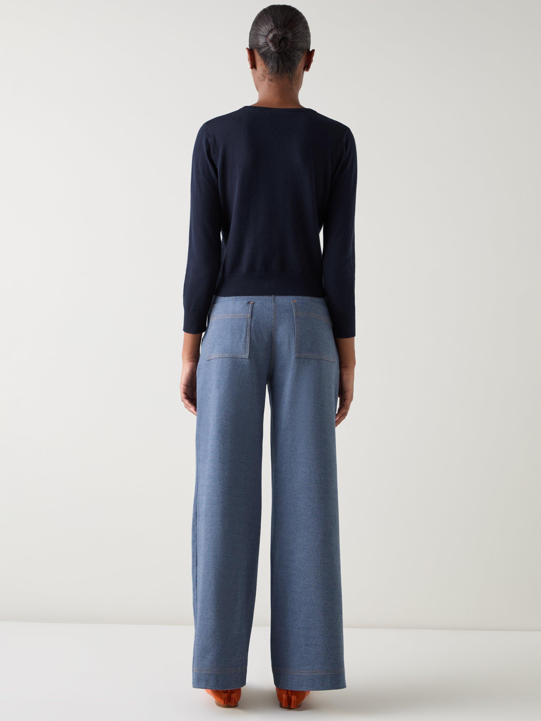 Product image 3 of 4, which shows L.K.Bennett Lottie Cotton Merino Wool Blend Round Neck Cardigan, Navy, XS