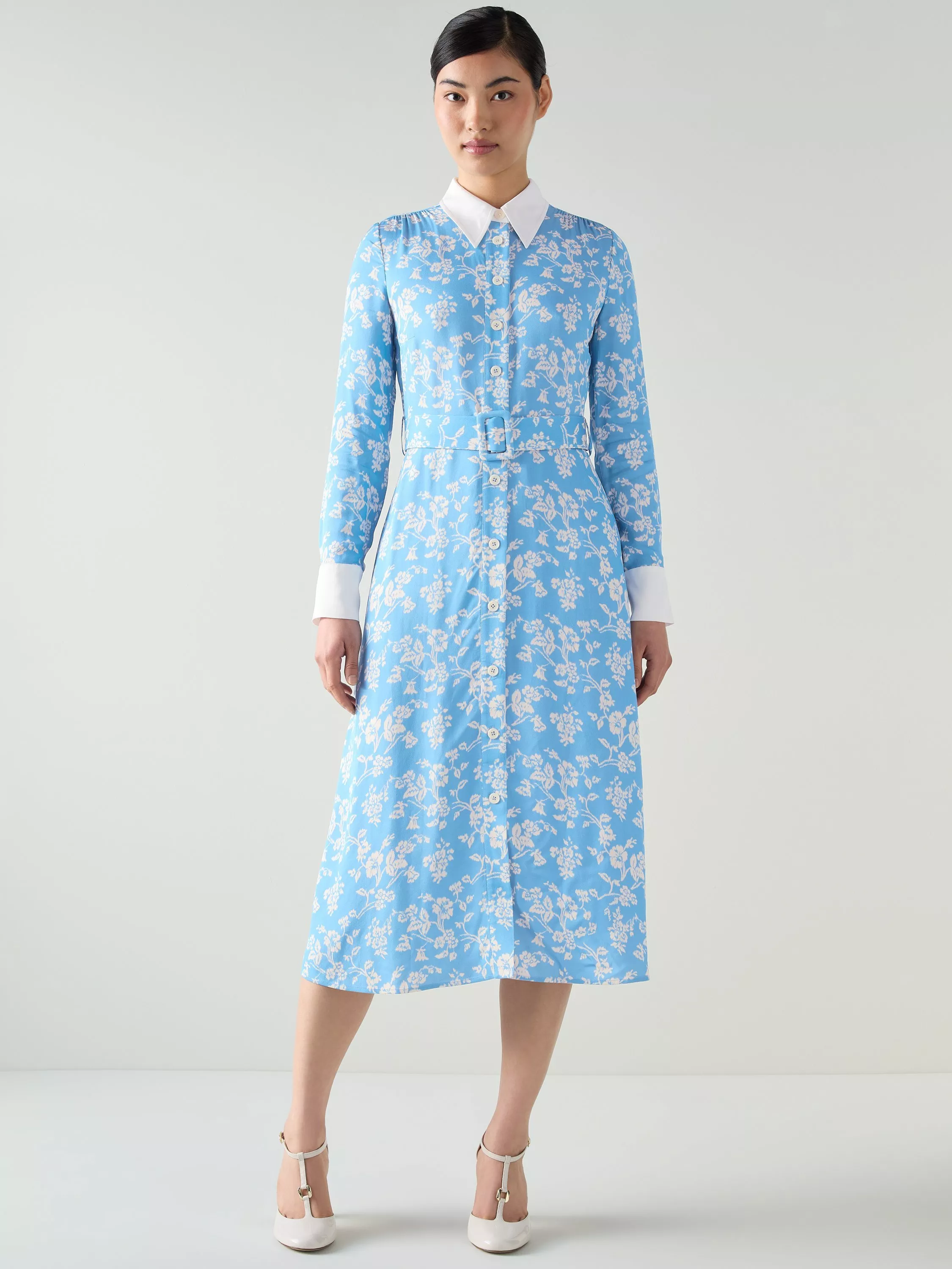 chinese dress ladies Linen Blend Floral Midi Shirt Dress | Shirt Dress