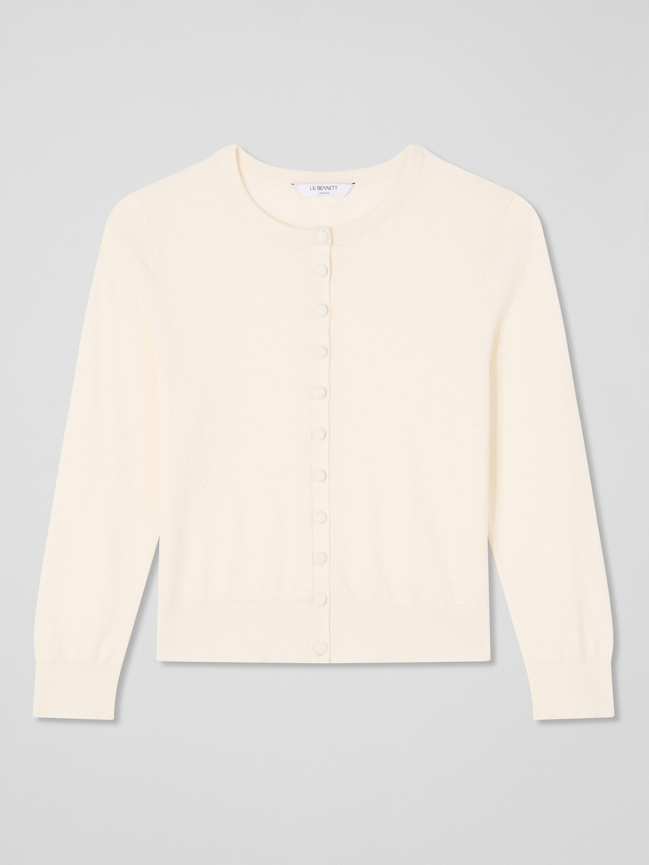 Product image 5 of 5, which shows L.K.Bennett Lottie Fine Gauge Knit Cardigan, Cream, XS