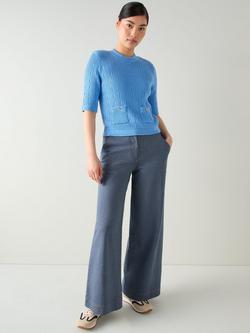L.K.Bennett Shona Textured Knit Top, Mid Blue, Mid Blue