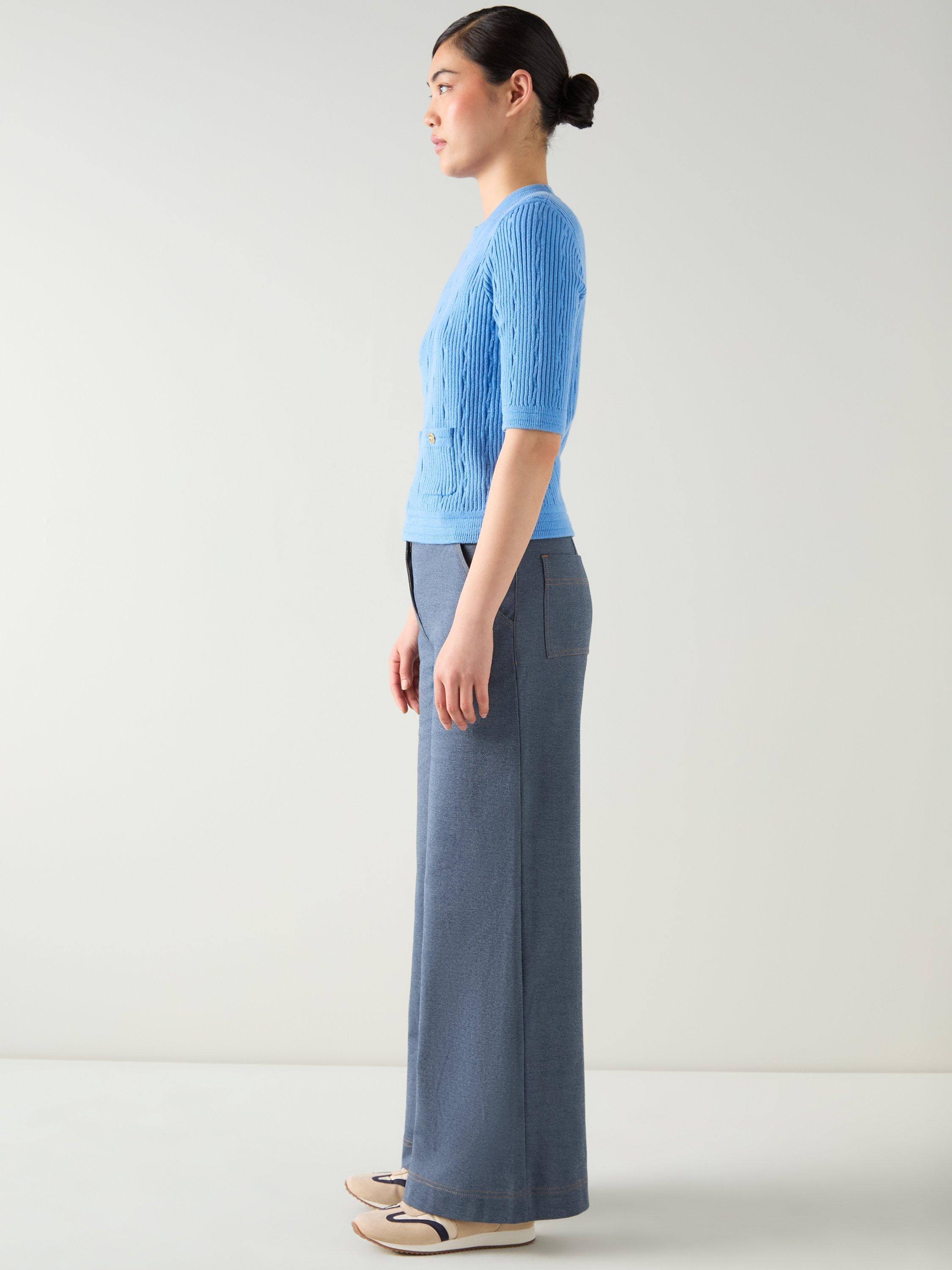 Product image 2 of 5, which shows L.K.Bennett Shona Textured Knit Top, Mid Blue, XS