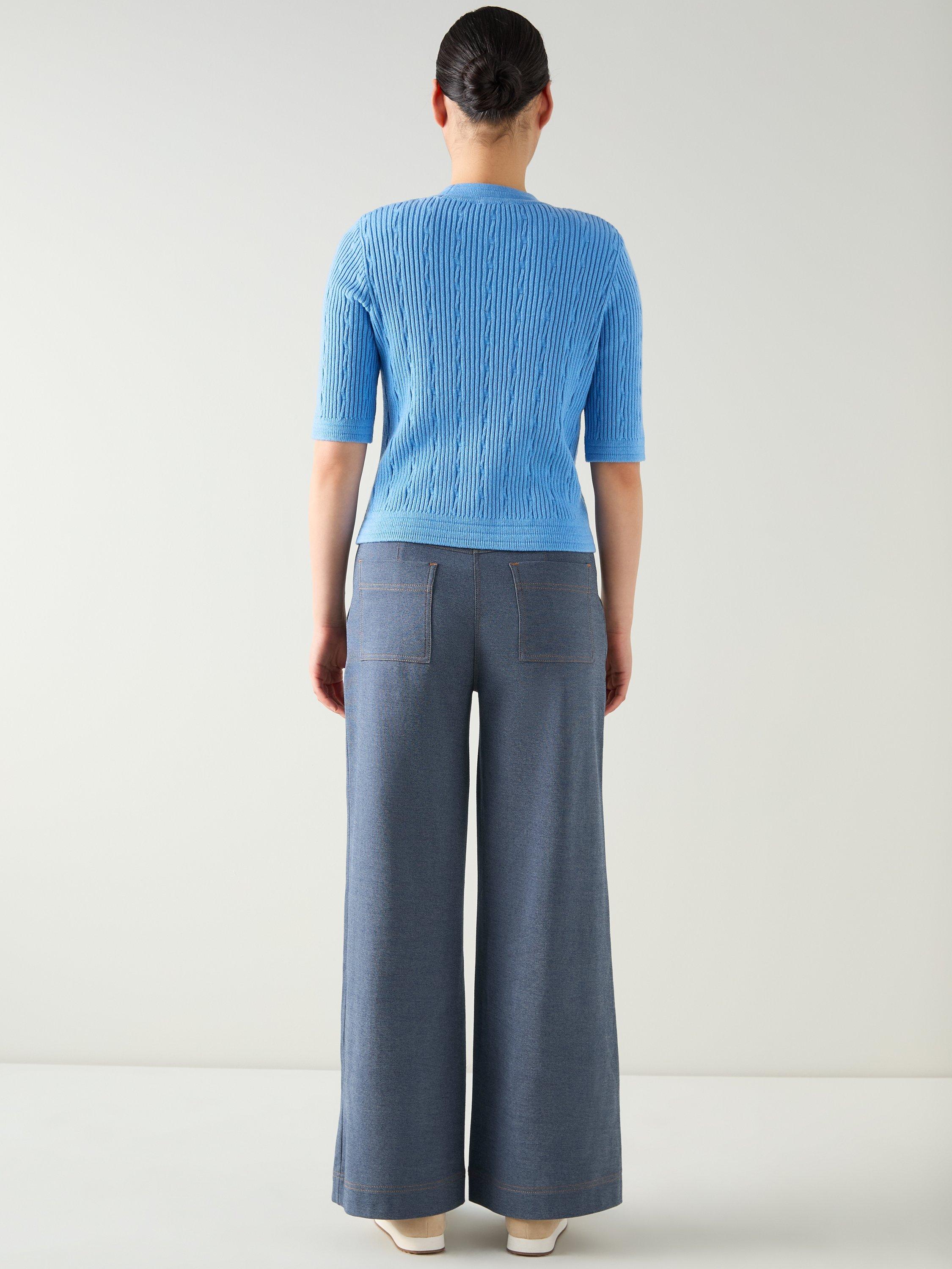 Product image 3 of 5, which shows L.K.Bennett Shona Textured Knit Top, Mid Blue, XS