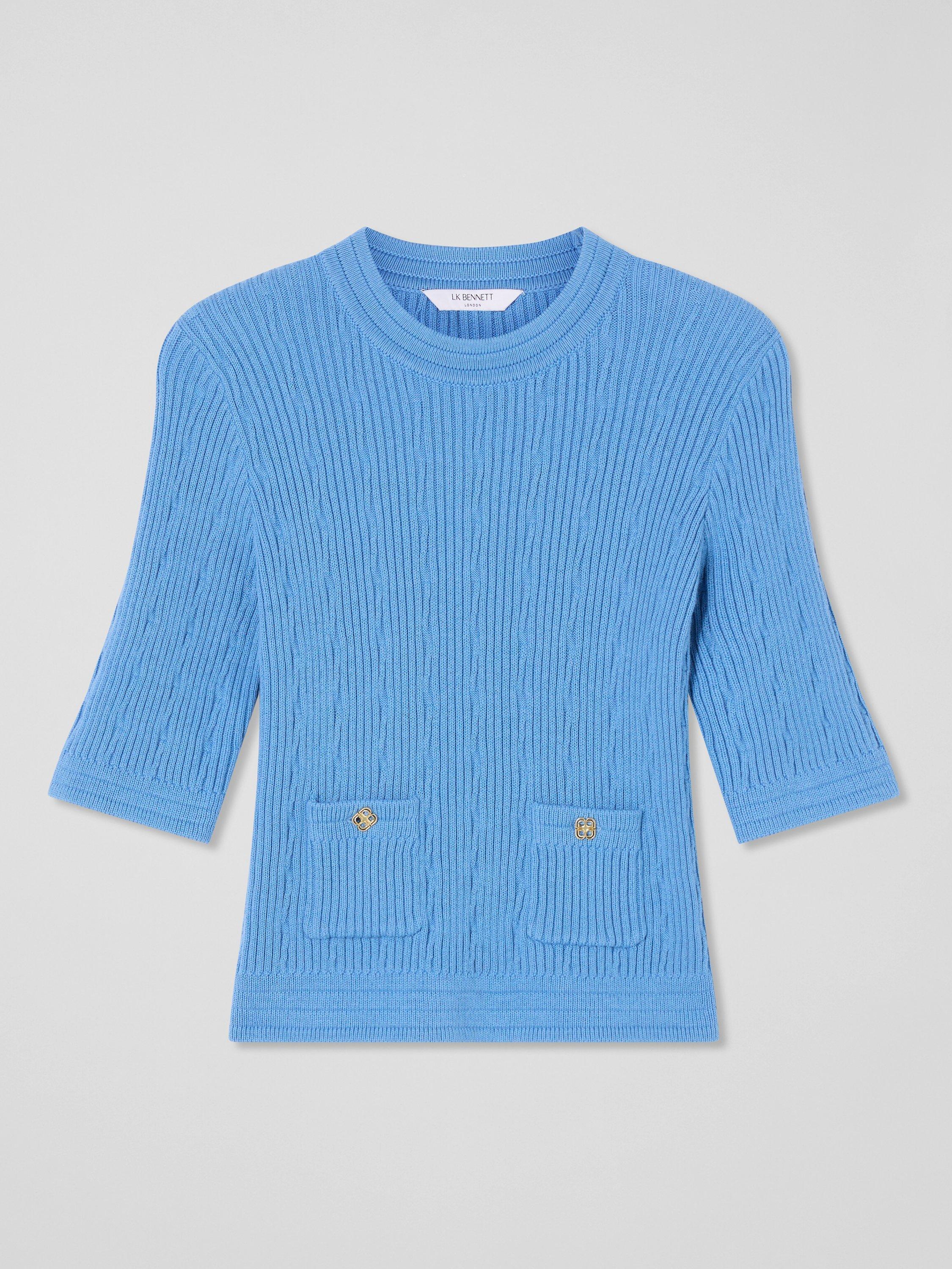 Product image 5 of 5, which shows L.K.Bennett Shona Textured Knit Top, Mid Blue, XS