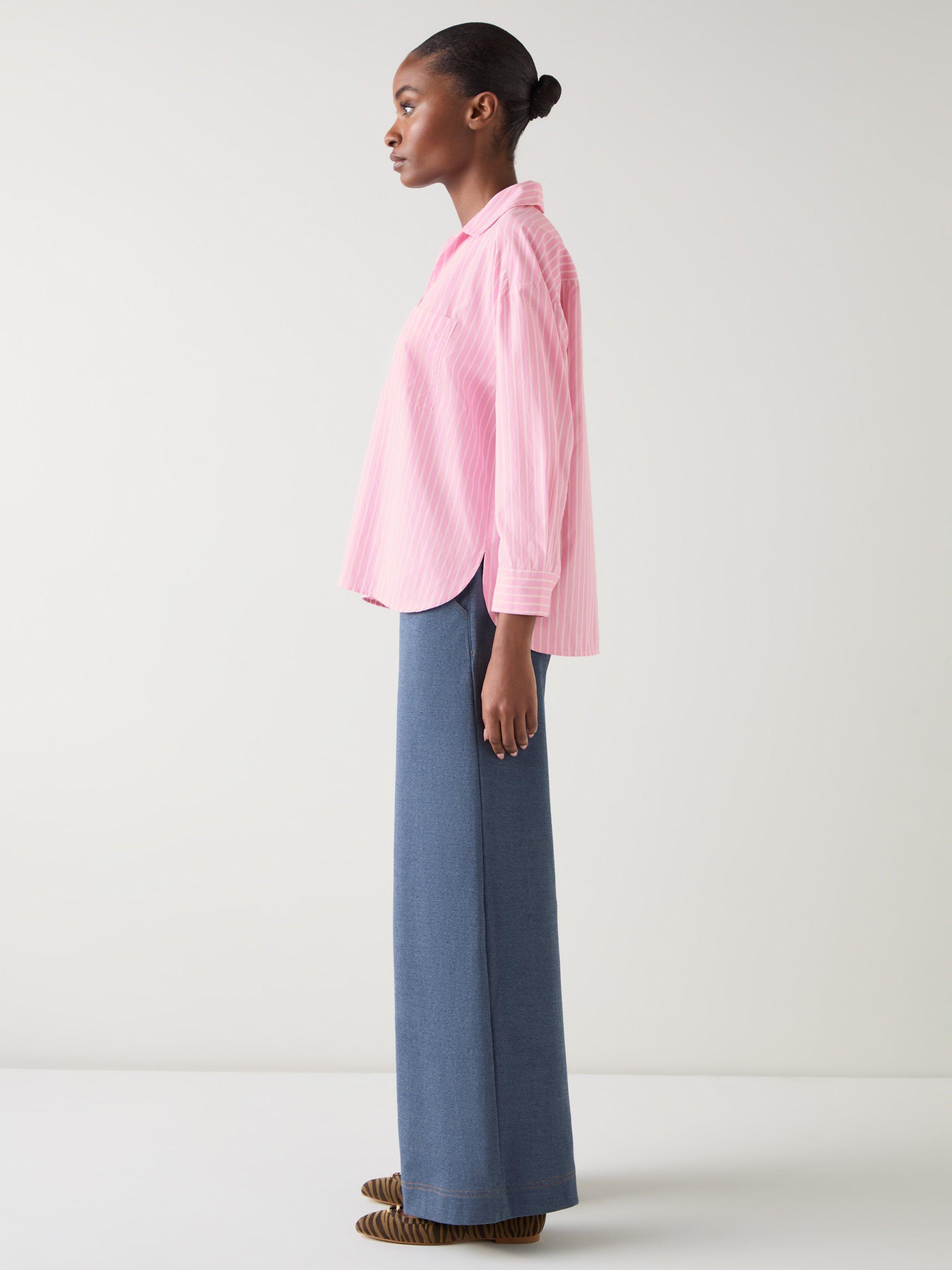 Product image 2 of 5, which shows L.K.Bennett Finch Cotton Woven Stripe Long Sleeve Shirt, Pink, 6