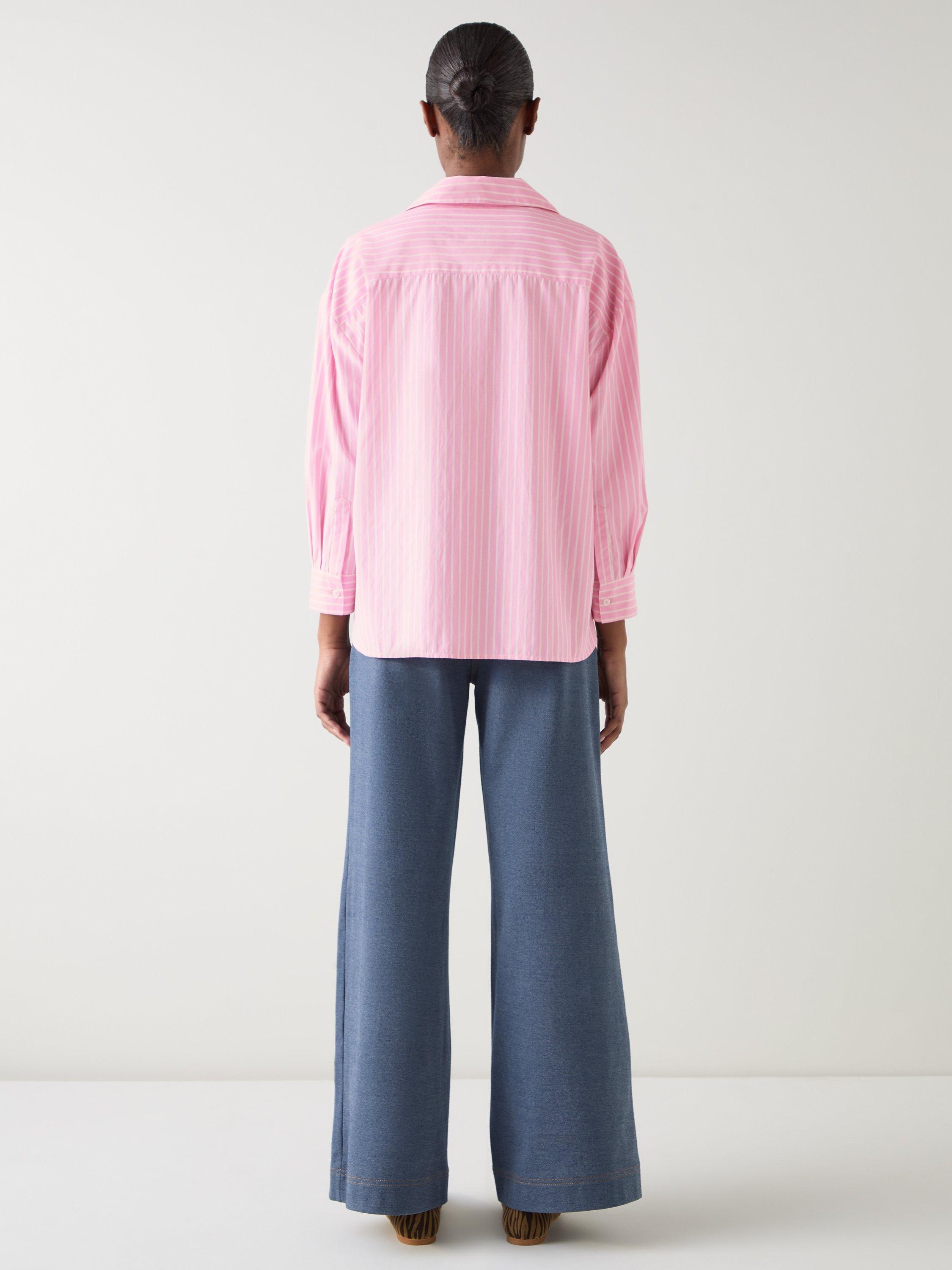 Product image 3 of 5, which shows L.K.Bennett Finch Cotton Woven Stripe Long Sleeve Shirt, Pink, 6