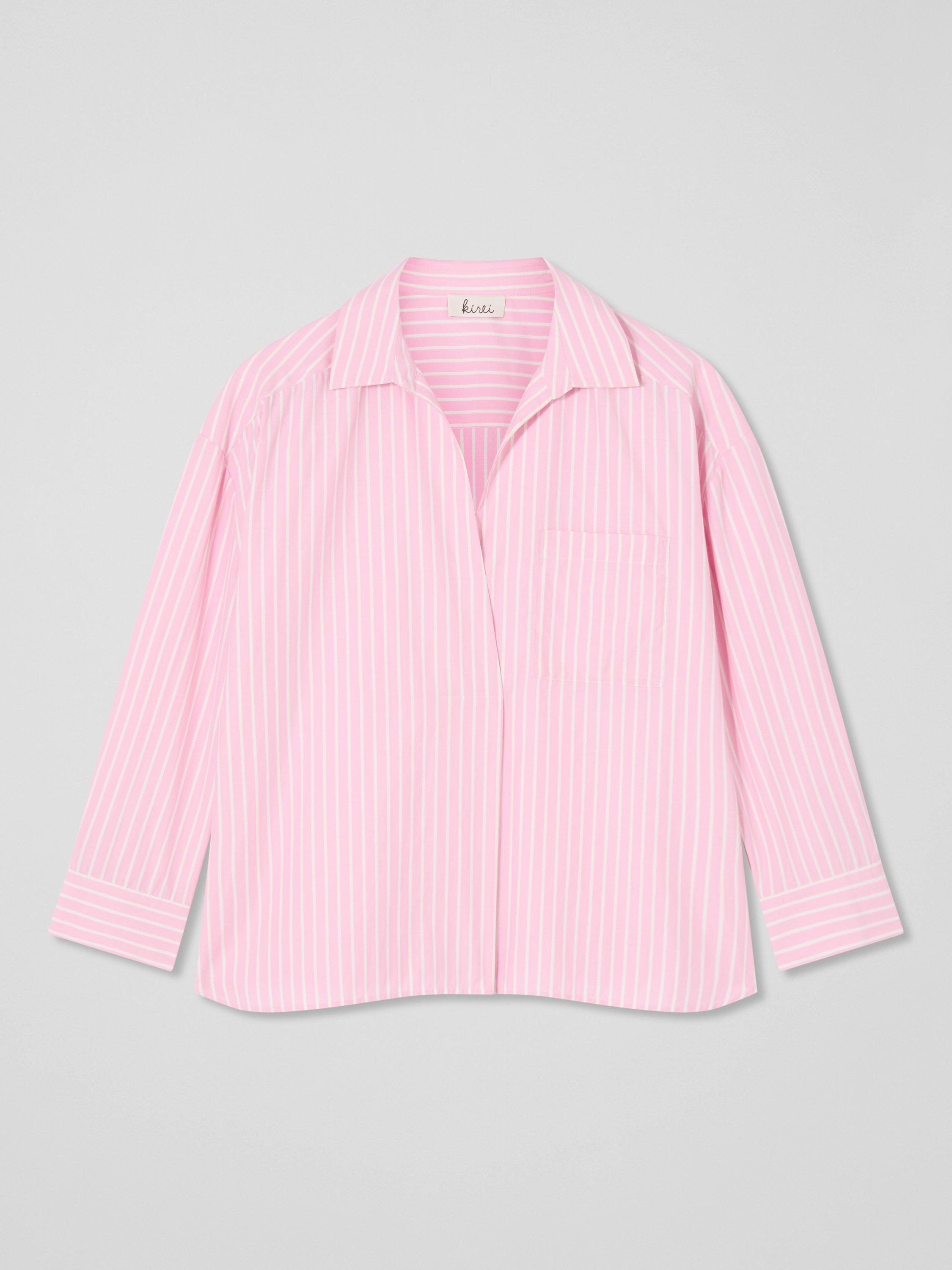 Product image 4 of 5, which shows L.K.Bennett Finch Cotton Woven Stripe Long Sleeve Shirt, Pink, 6