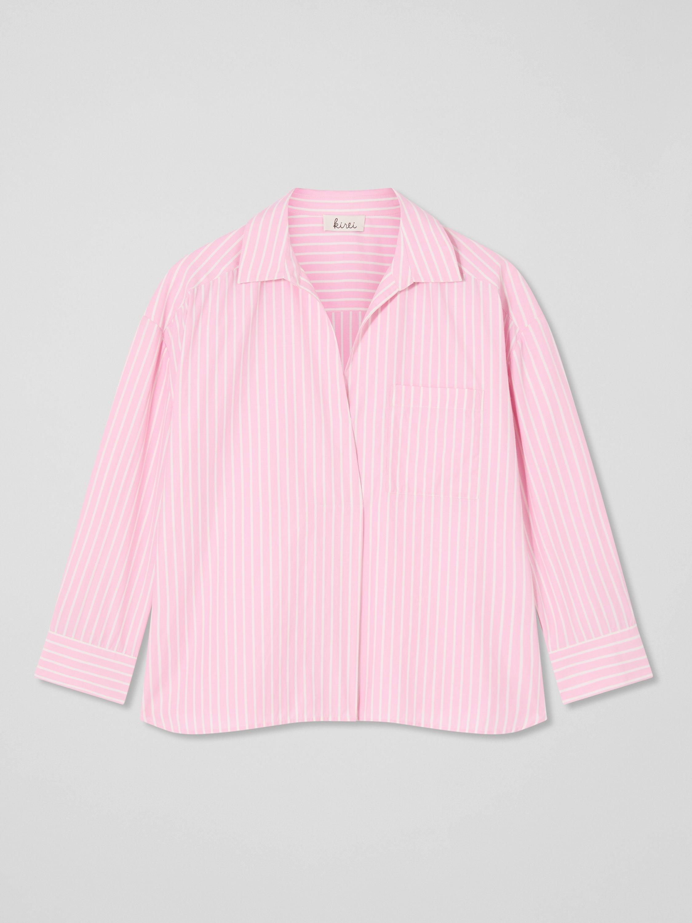 Product image 5 of 5, which shows L.K.Bennett Finch Cotton Woven Stripe Long Sleeve Shirt, Pink, 6