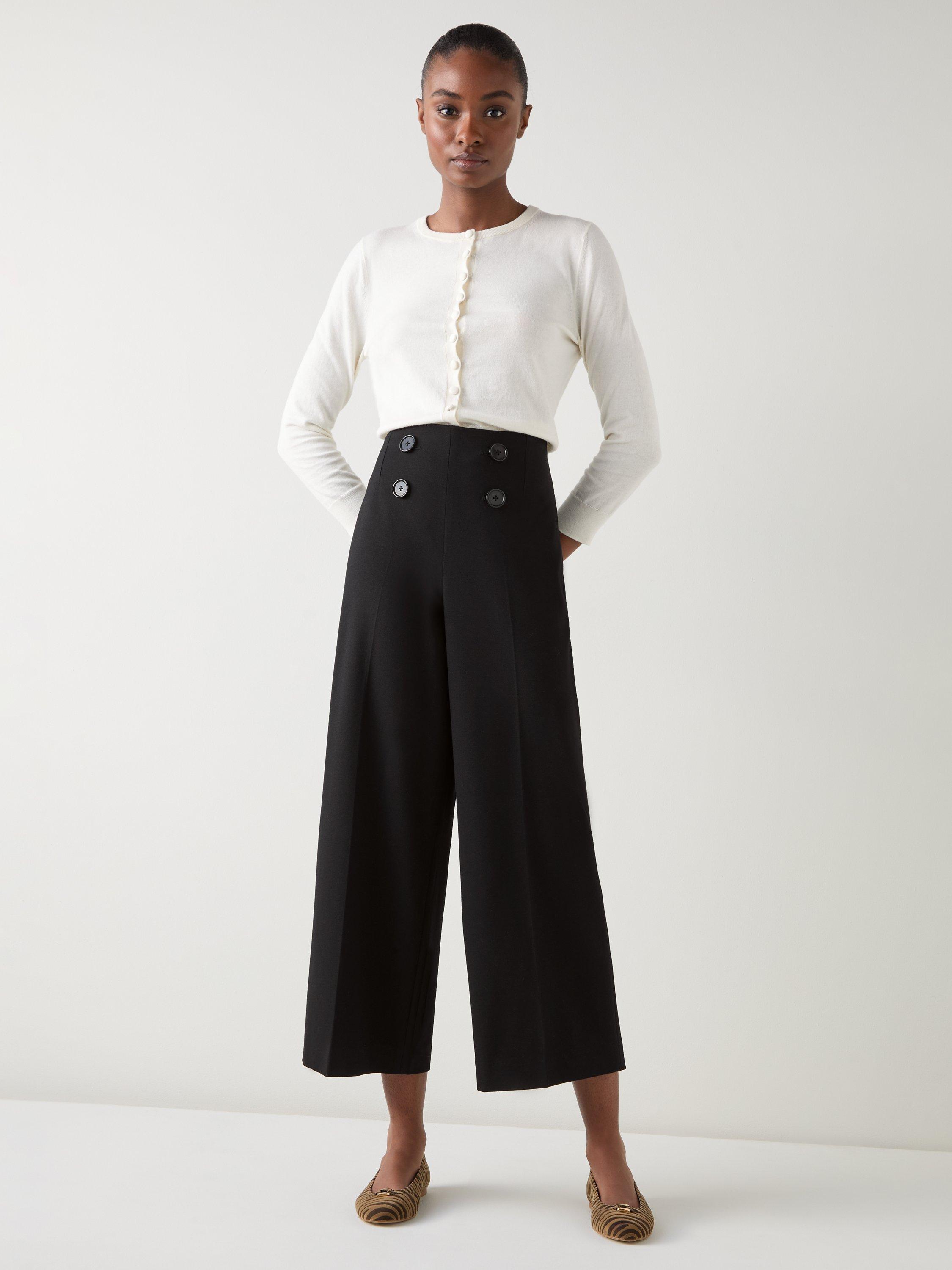 Product image 1 of 4, which shows L.K.Bennett Polly Button Front Trousers, Black, 6