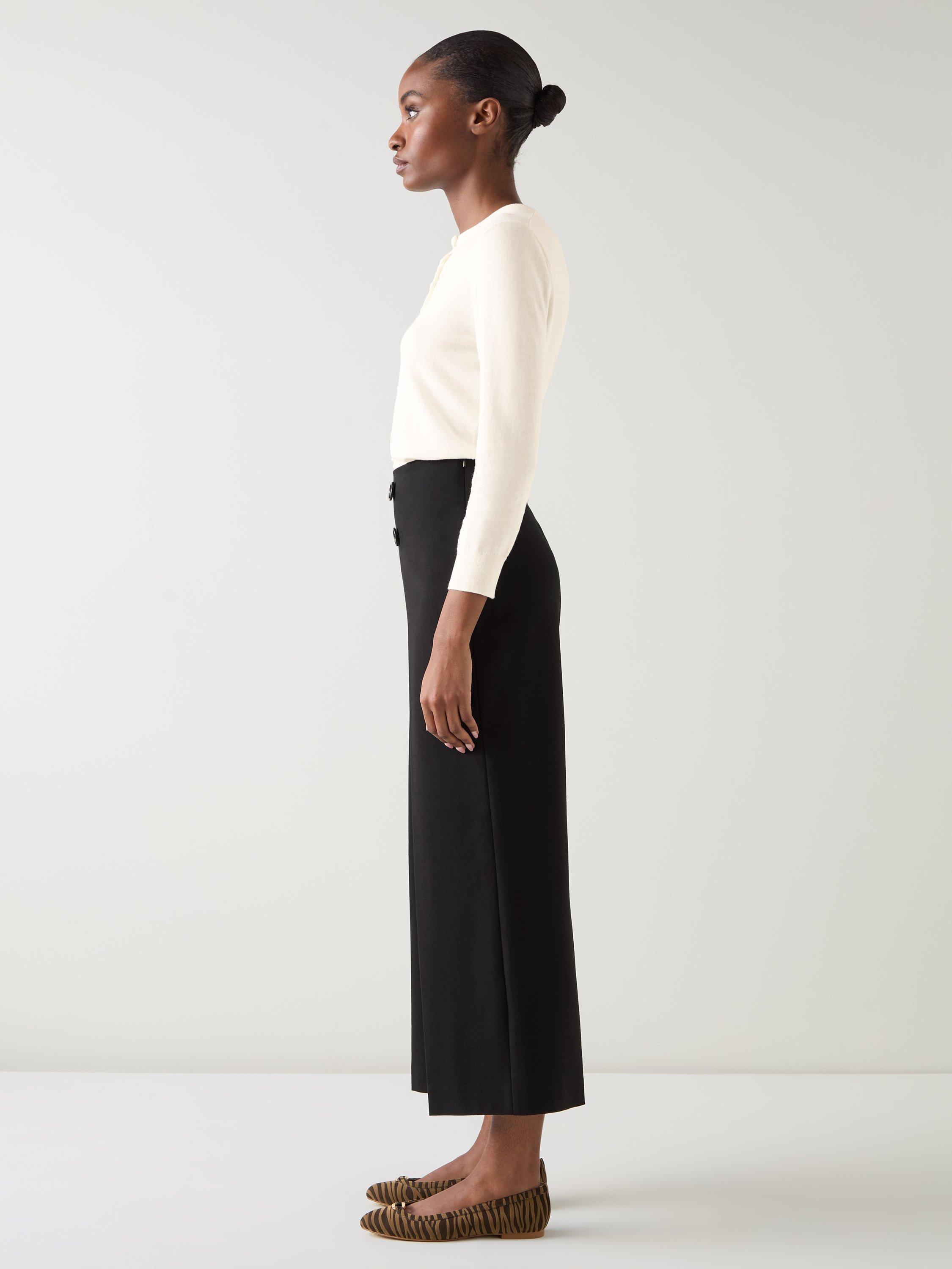 Product image 2 of 4, which shows L.K.Bennett Polly Button Front Trousers, Black, 6