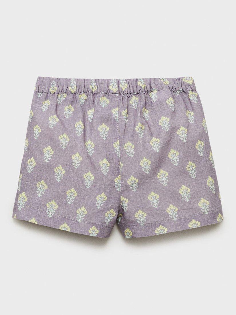 Mango Kids' Zarauz Cotton Floral Print Shorts, Light Pastel Purple