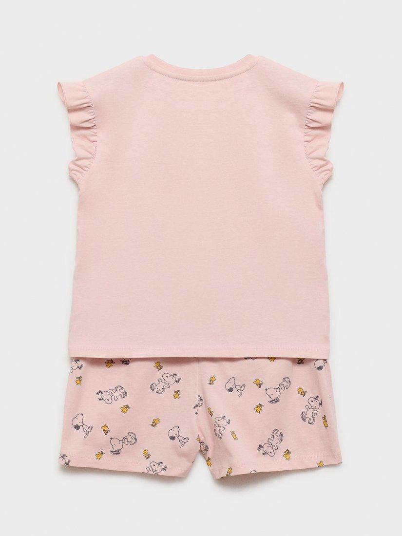Product image 2 of 5, which shows Mango Kids' Cotton Snoopy Sweet Dreams Pyjama Set, Pink, 11-12 yrs