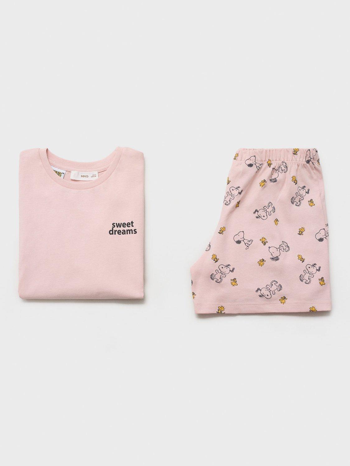 Product image 4 of 5, which shows Mango Kids' Cotton Snoopy Sweet Dreams Pyjama Set, Pink, 11-12 yrs