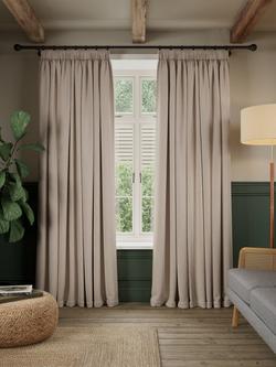 John Lewis Brushed Herringbone Pair Blackout Lined Pencil Pleat Curtains - view 2, Alabaster
