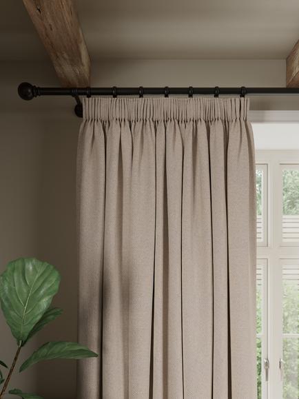 John Lewis Brushed Herringbone Pair Blackout Lined Pencil Pleat Curtains, Alabaster