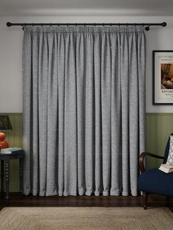 John Lewis Tonal Yarn Pair Lined Pencil Pleat Curtains - view 2, Blue