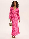 OMNES Francoise Floral Open Back Midi Dress, Magenta