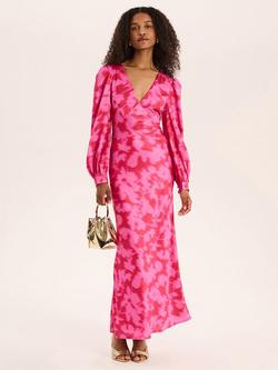 OMNES Francoise Floral Open Back Midi Dress, Magenta, Magenta