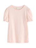Lindex Kids' Cotton Blend Puff Sleeve Top, Light Pink