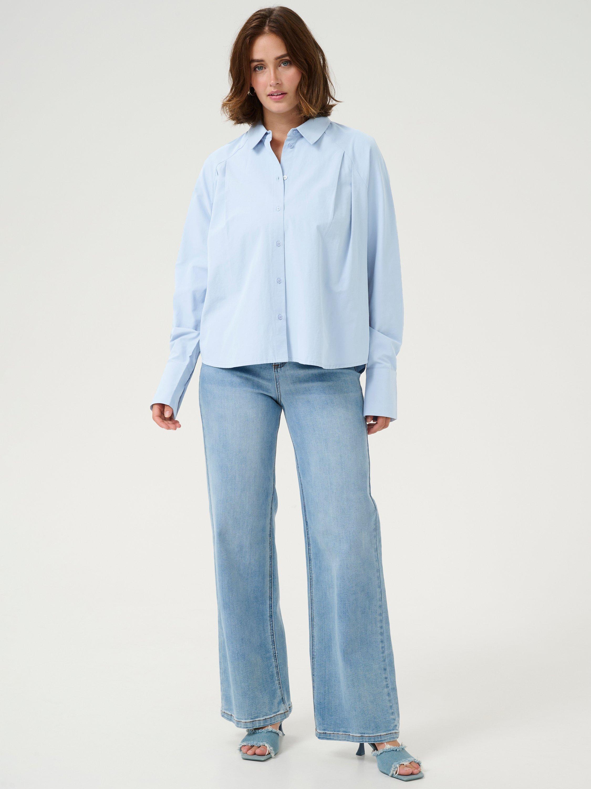 Product image 3 of 5, which shows KAFFE KAhaily Cotton Blend Shirt, Mid Blue, 8