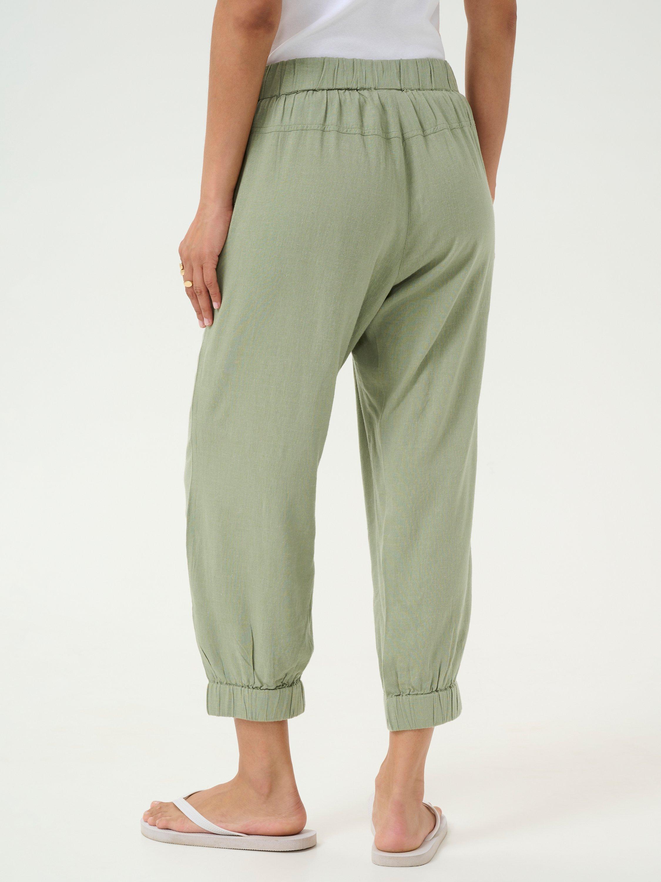 Product image 2 of 5, which shows KAFFE KAmilia Linen Blend Capri Trousers, Mid Green, 8