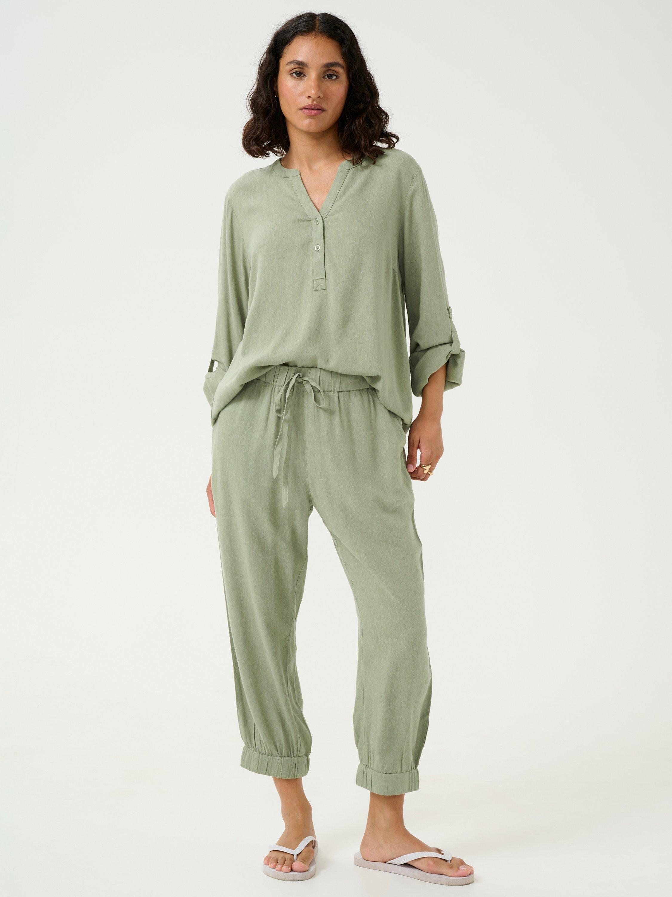 Product image 3 of 5, which shows KAFFE KAmilia Linen Blend Capri Trousers, Mid Green, 8