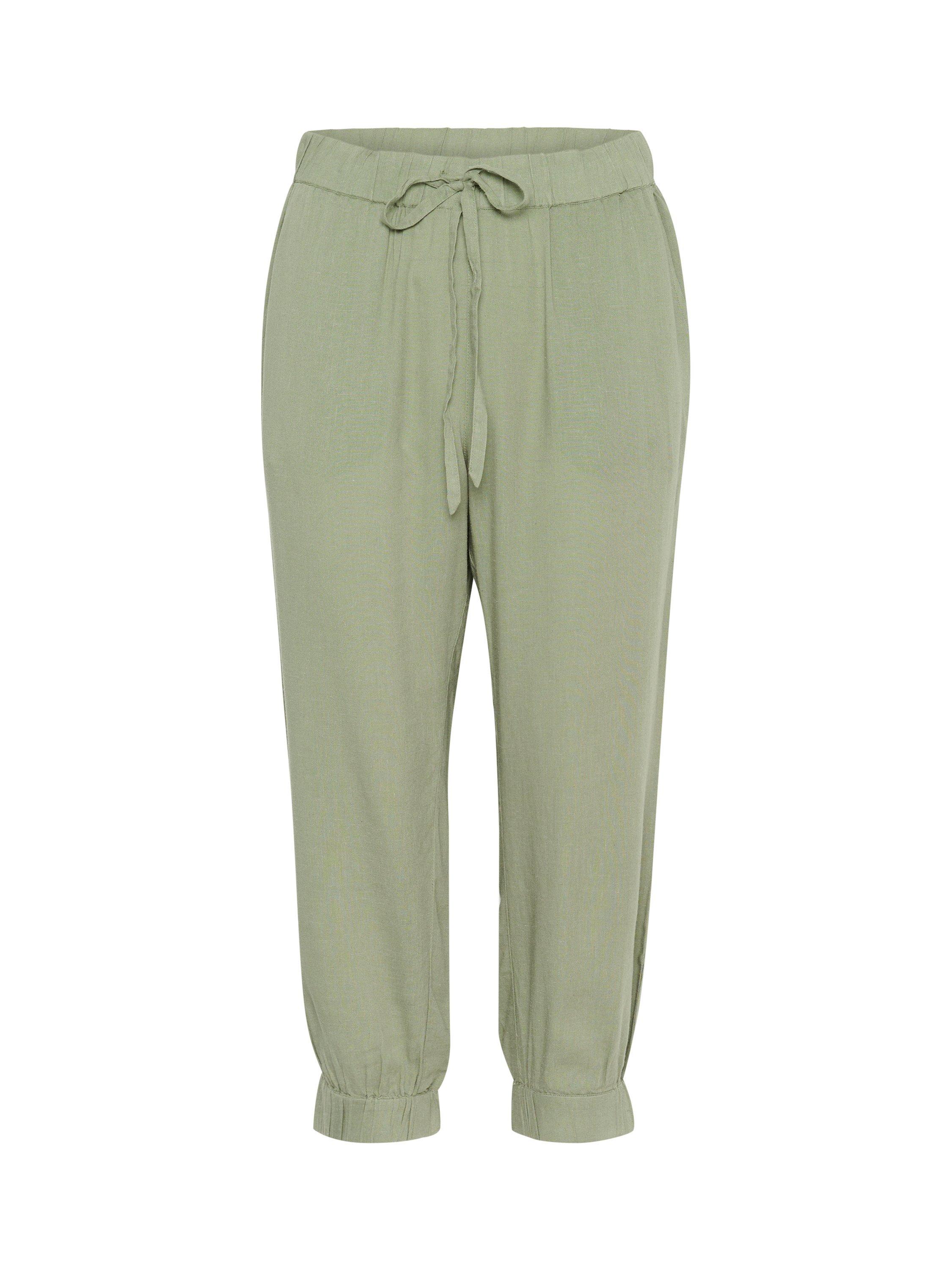 Product image 4 of 5, which shows KAFFE KAmilia Linen Blend Capri Trousers, Mid Green, 8