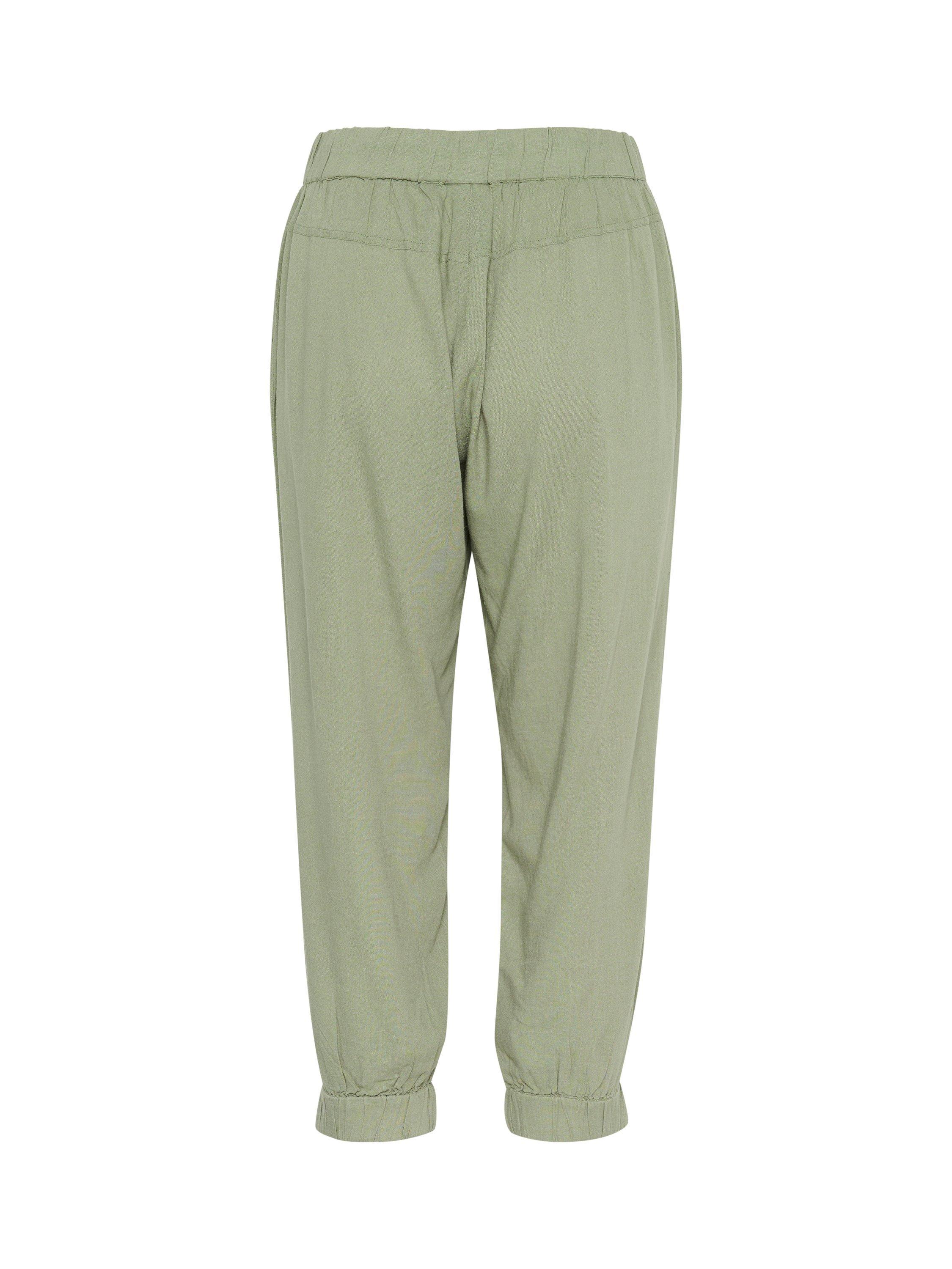 Product image 5 of 5, which shows KAFFE KAmilia Linen Blend Capri Trousers, Mid Green, 8