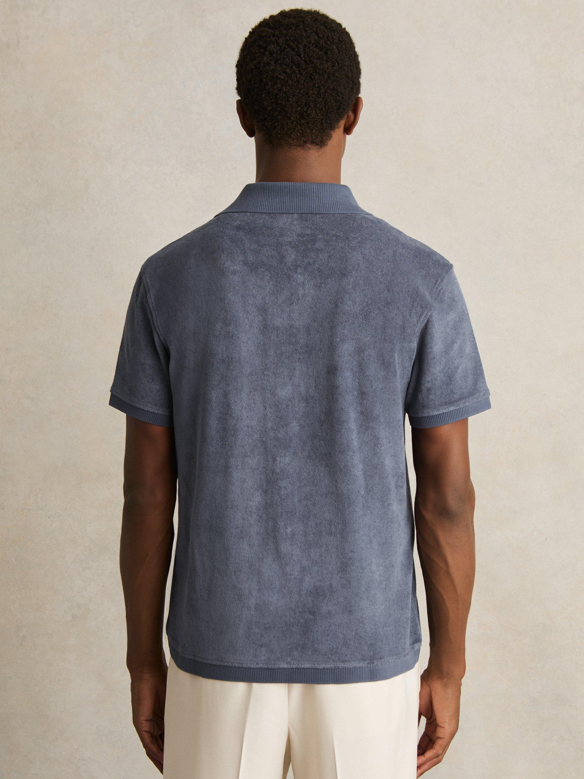 Product image 2 of 5, which shows Reiss Eden Cotton Blend Cuban Collar Shirt, Airforce Blue, XS