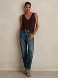 Reiss Petite Belinda Straight Turn Up Jeans, Mid Blue