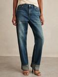 Reiss Petite Belinda Straight Turn Up Jeans, Mid Blue