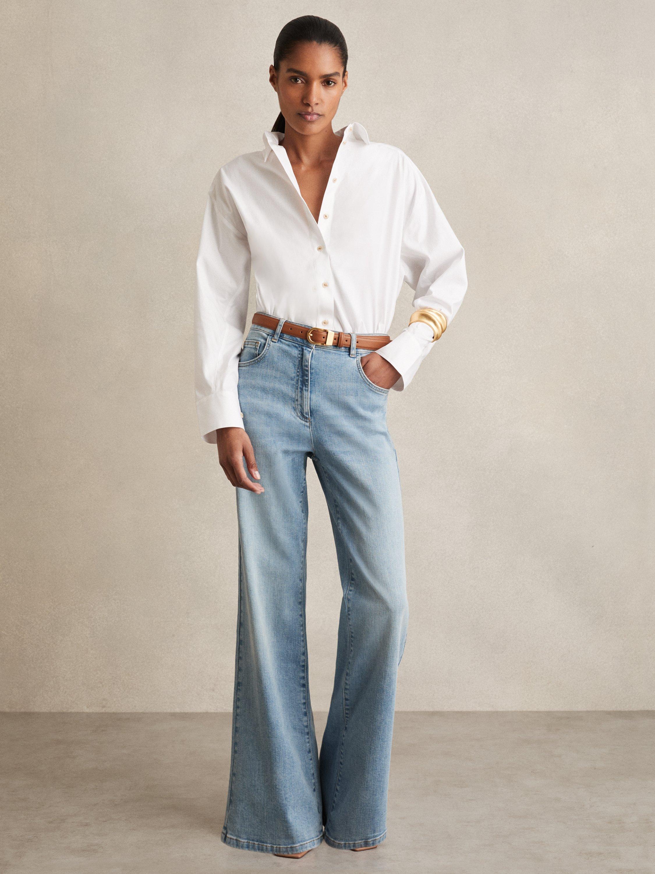 Product image 1 of 5, which shows Reiss Bonnie Flared Jeans, Light Blue, 24R