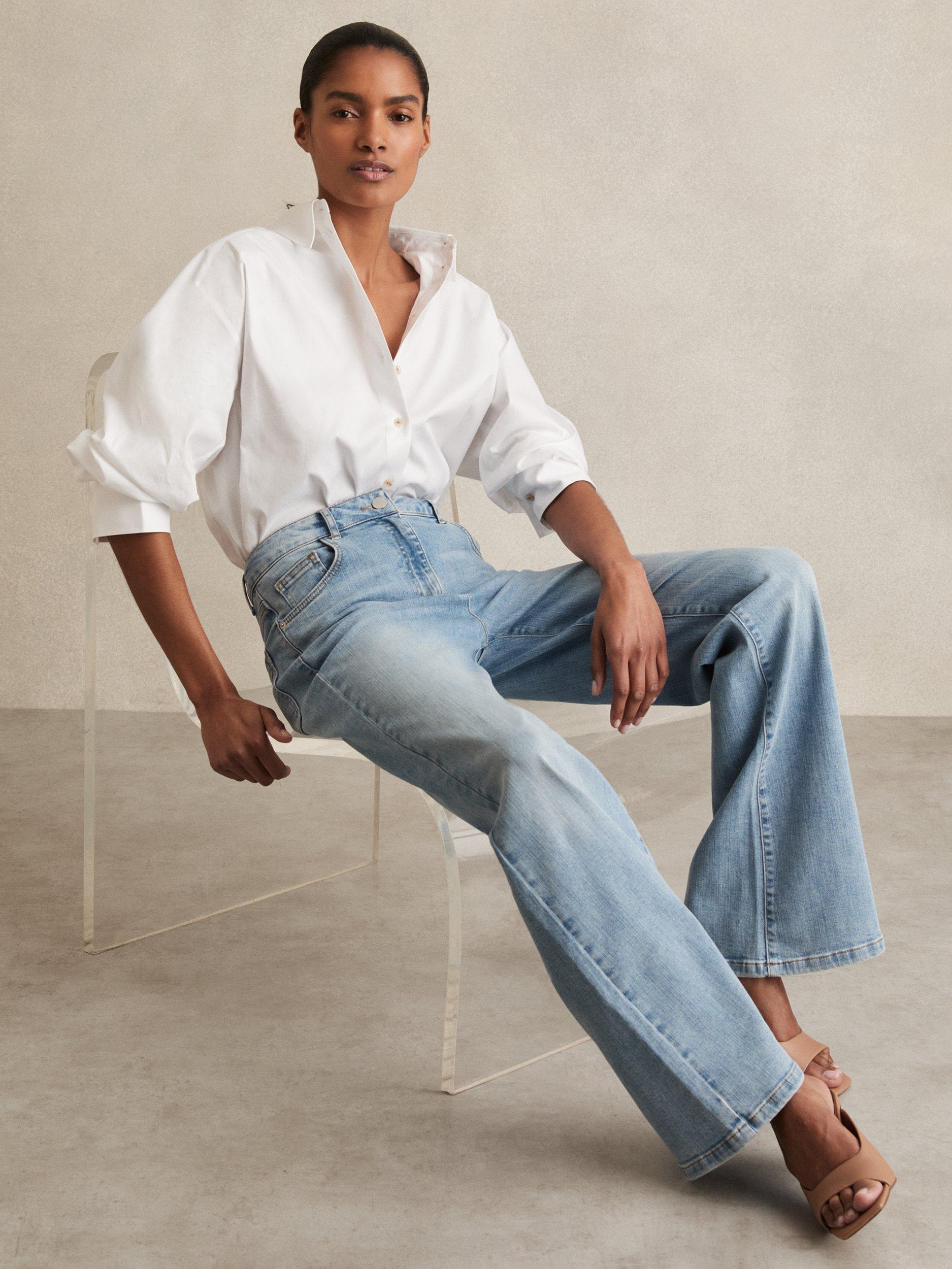 Product image 1 of 5, which shows Reiss Petite Bonnie Flared Jeans, Light Blue, 25Pt