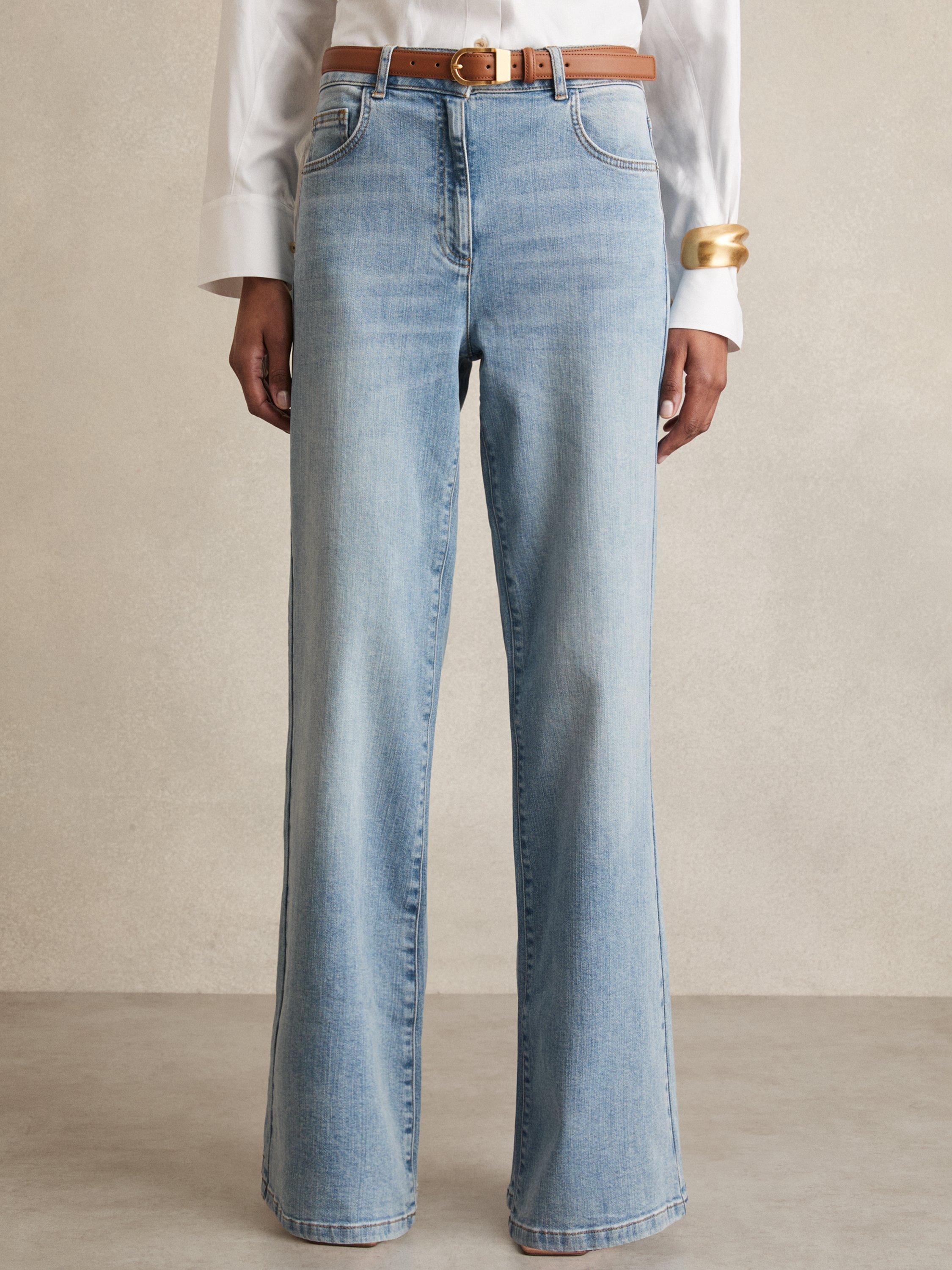Product image 4 of 5, which shows Reiss Petite Bonnie Flared Jeans, Light Blue, 25Pt